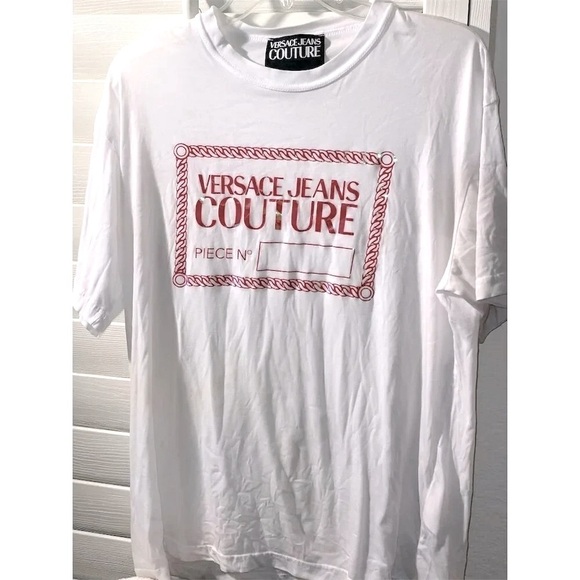 Authentic Versace Jeans Couture Iridescent Box Logo Print T-Shirt White Size M​ - Picture 1 of 6